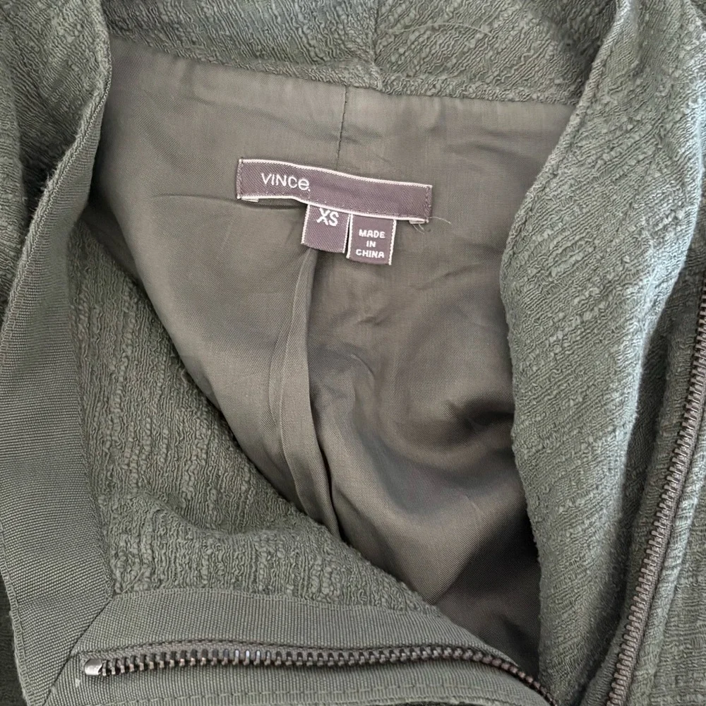 Vince Cypress Scuba Frise Moto Jacket XS Green Asymmetrical Zip Stretch Travel